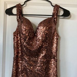 Windsor Copper Sequin floor length formal dress